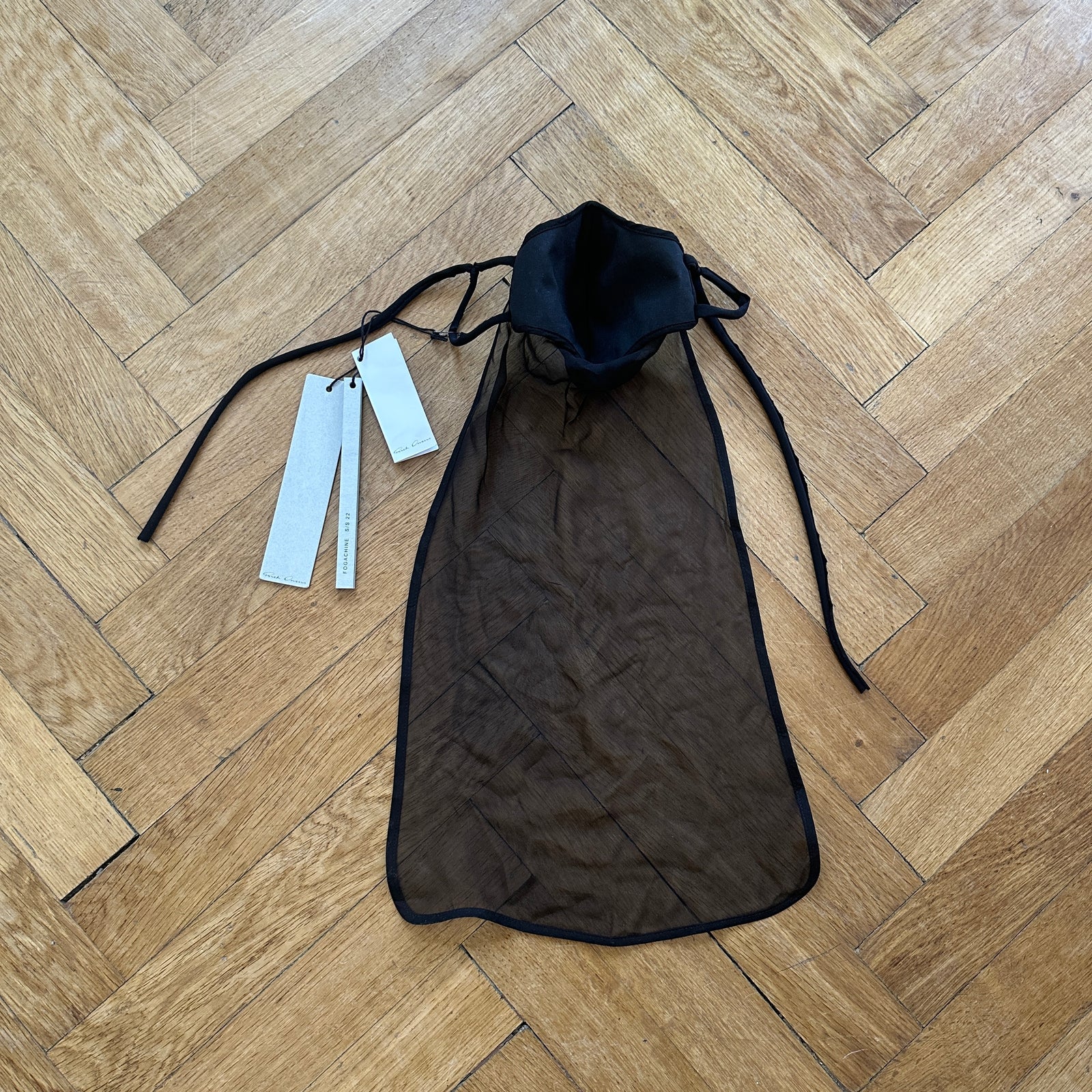 Rick Owens SS22 Fogachine Long Black Silk Mask