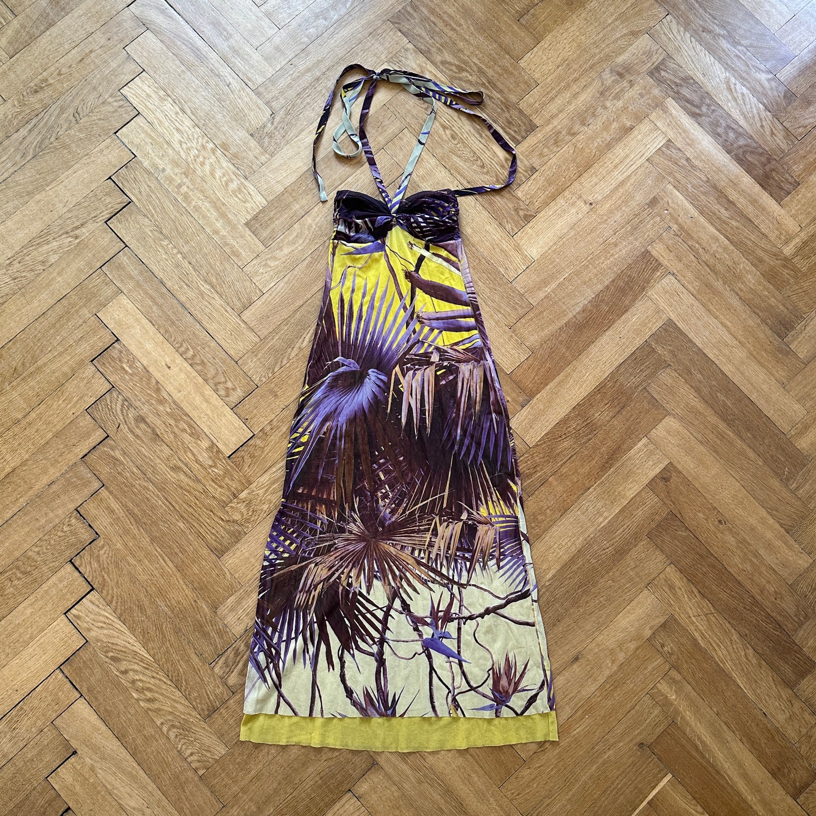 Jean Paul Gaultier 90s Soleil Palm Print Maxi Mesh Dress