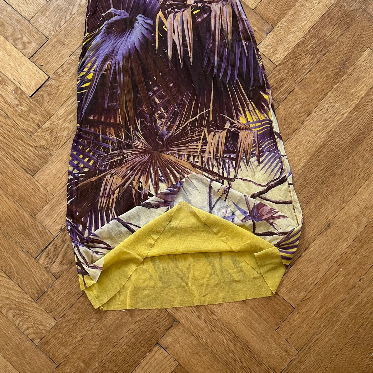 Jean Paul Gaultier 90s Soleil Palm Print Maxi Mesh Dress