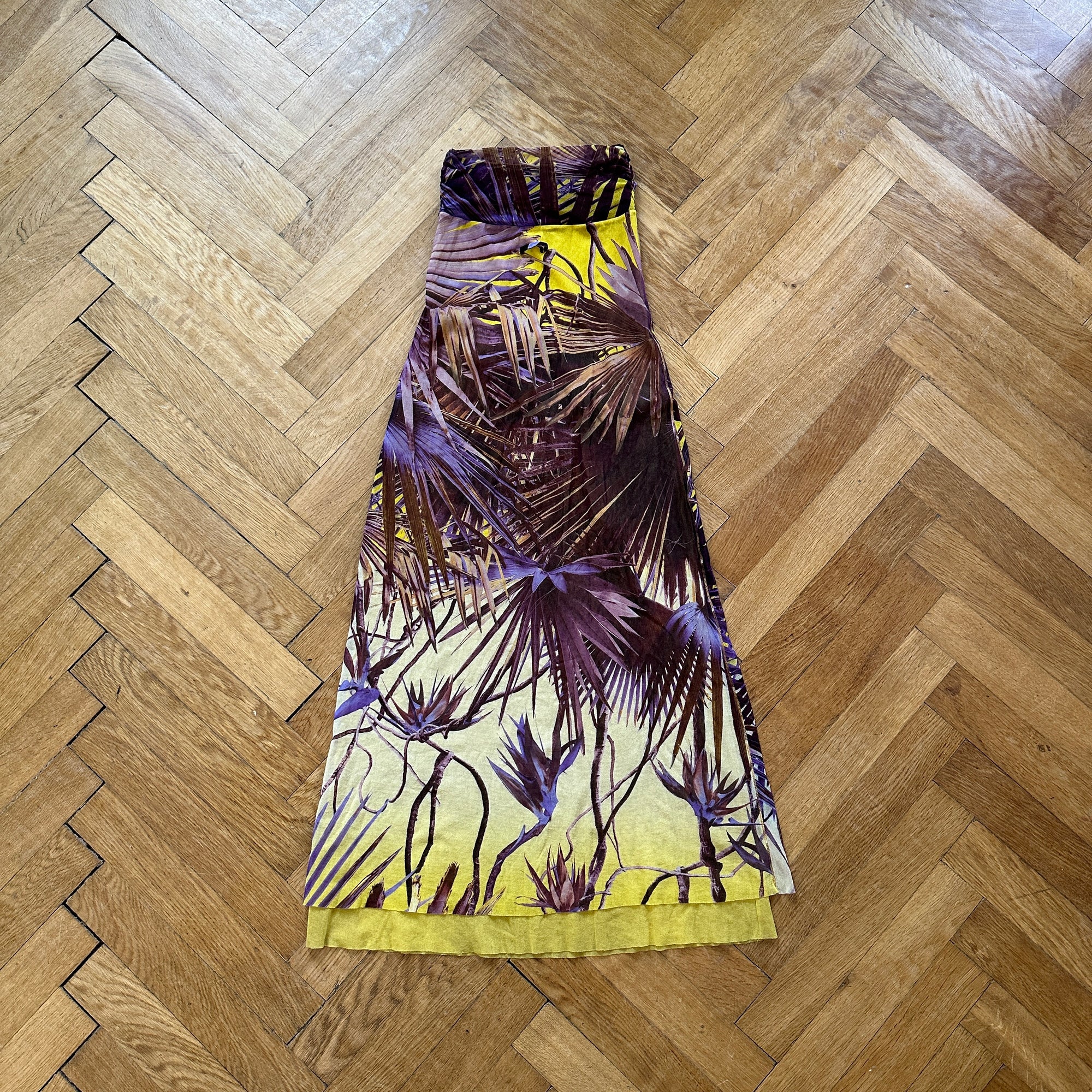 Jean Paul Gaultier 90s Soleil Palm Print Maxi Mesh Dress