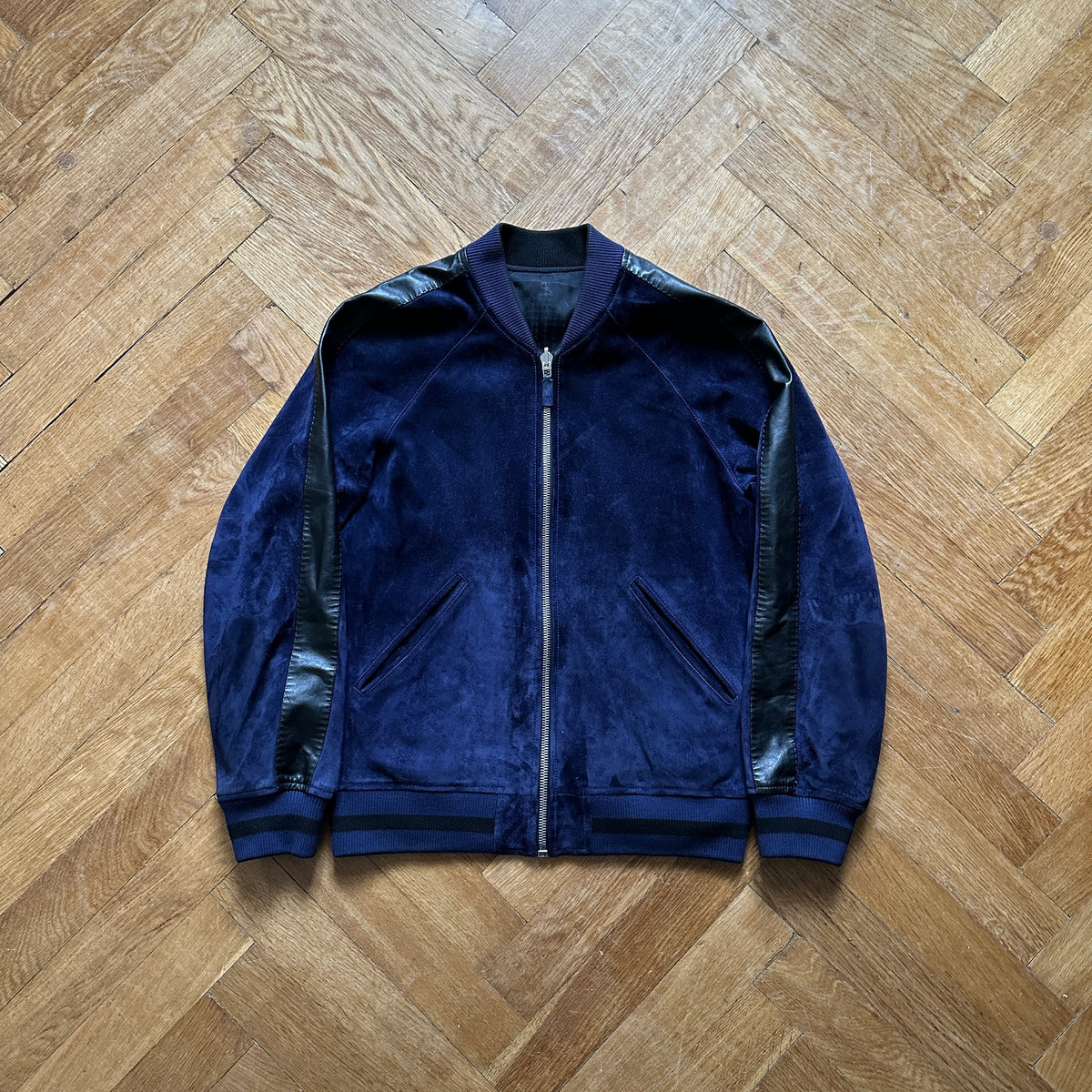 Berluti by Haider Ackermann SS18 Blue Suede Reversible Bomber Jacket