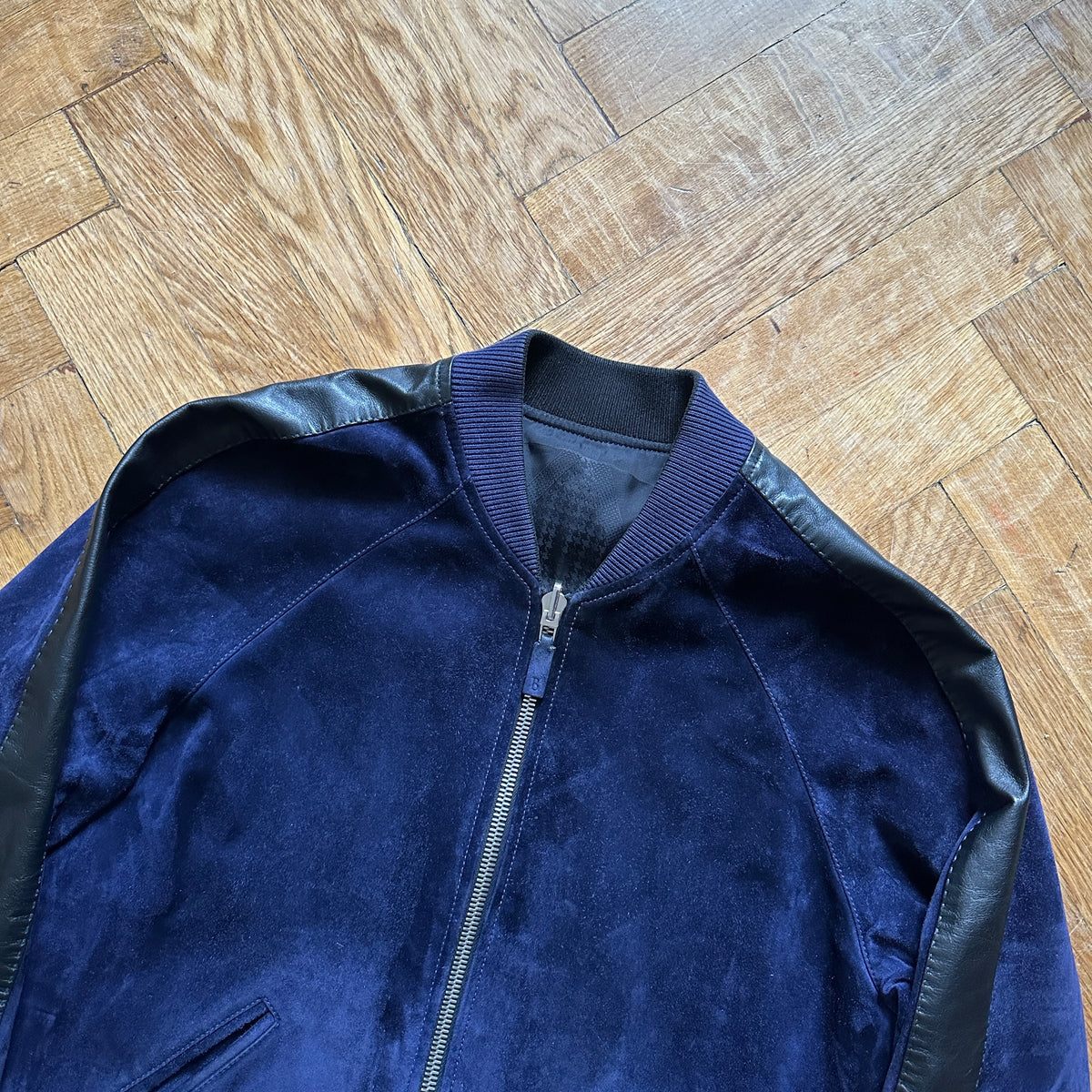 Berluti by Haider Ackermann SS18 Blue Suede Reversible Bomber Jacket