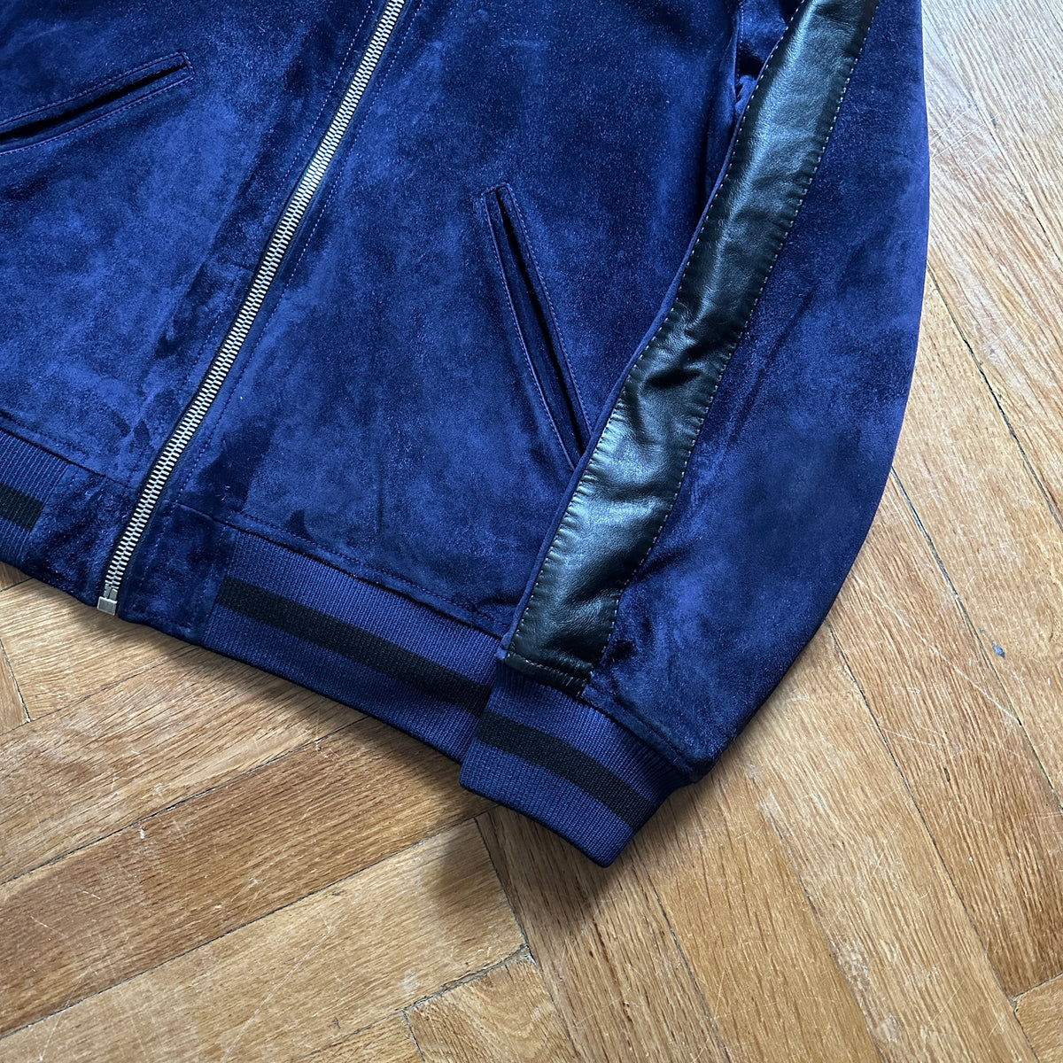 Berluti by Haider Ackermann SS18 Blue Suede Reversible Bomber Jacket