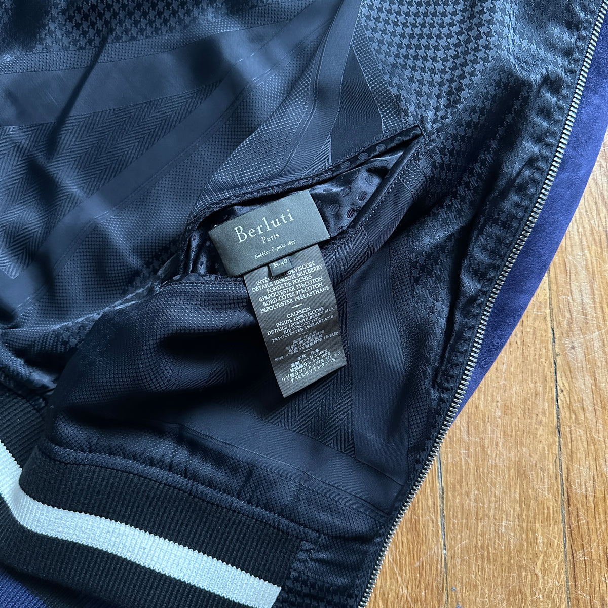 Berluti by Haider Ackermann SS18 Blue Suede Reversible Bomber Jacket