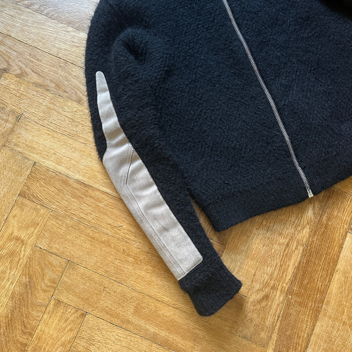 Rick Owens FW19 Larry Suede Patched Wool Zip Hoodie