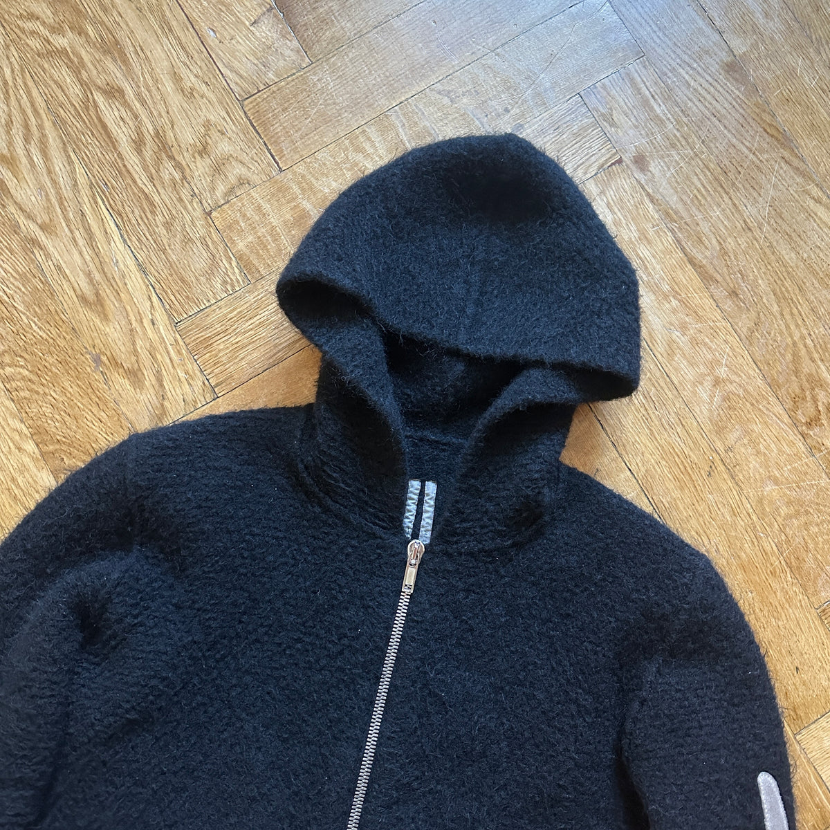 Rick Owens FW19 Larry Suede Patched Wool Zip Hoodie