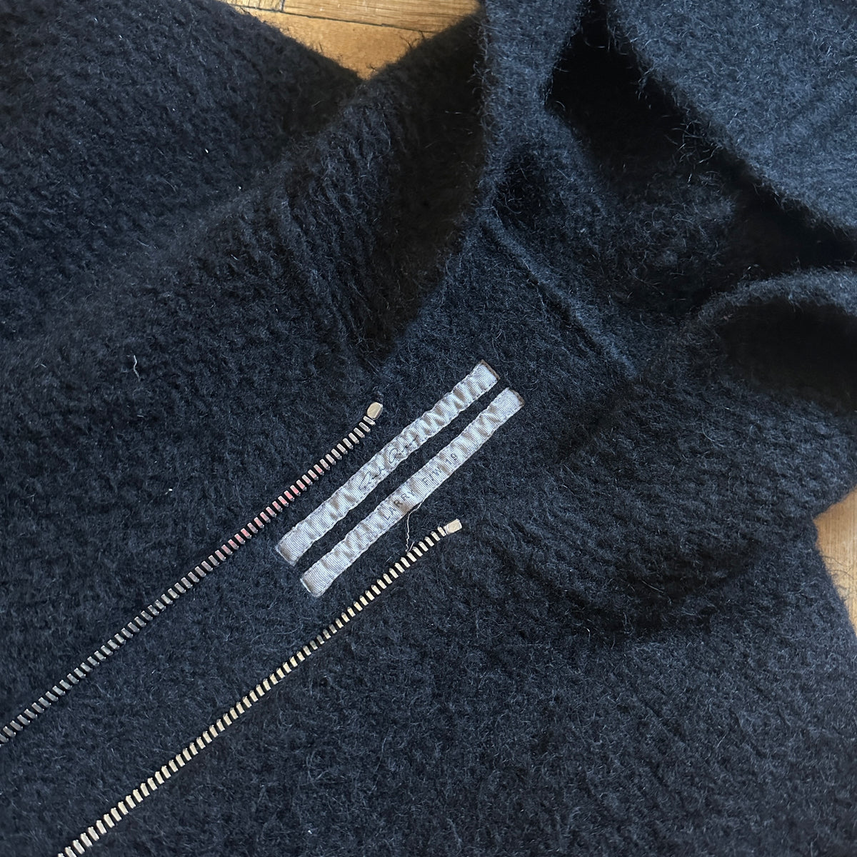 Rick Owens FW19 Larry Suede Patched Wool Zip Hoodie