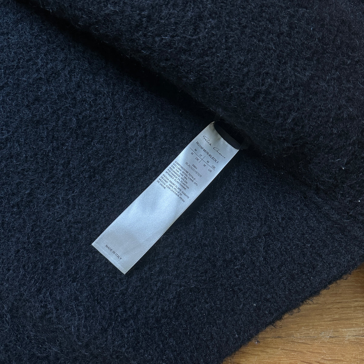 Rick Owens FW19 Larry Suede Patched Wool Zip Hoodie