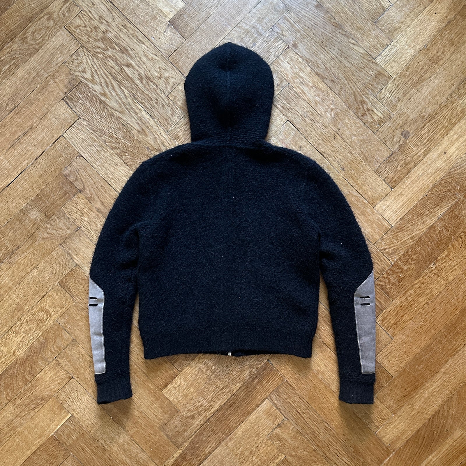 Rick Owens FW19 Larry Suede Patched Wool Zip Hoodie