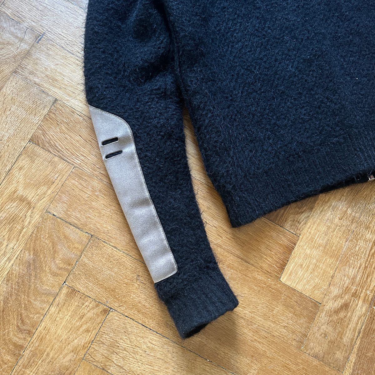 Rick Owens FW19 Larry Suede Patched Wool Zip Hoodie