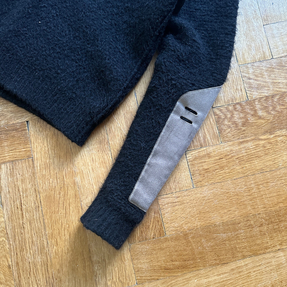 Rick Owens FW19 Larry Suede Patched Wool Zip Hoodie