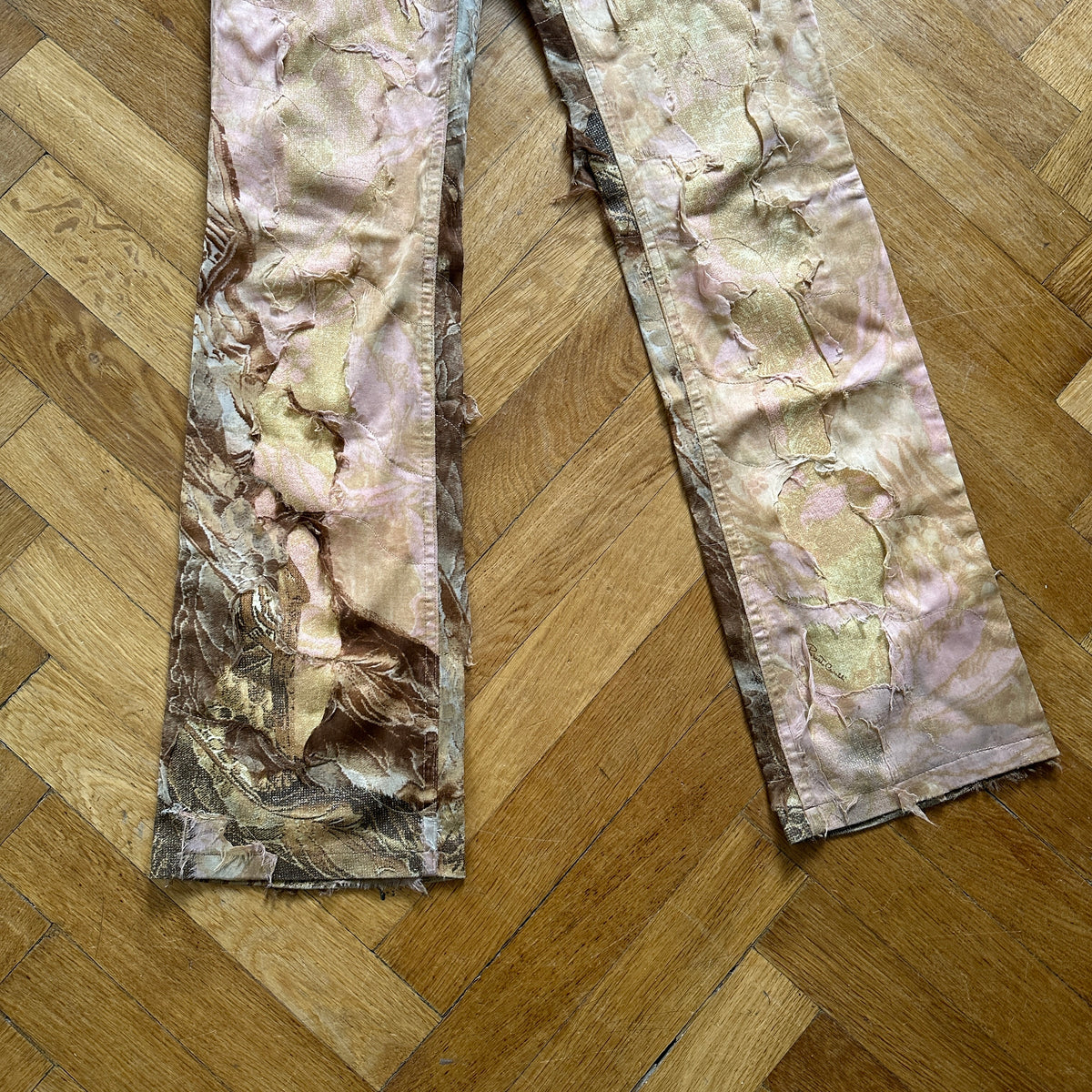 Roberto Cavalli 2000s Distressed Tulle Layered Printed Denim
