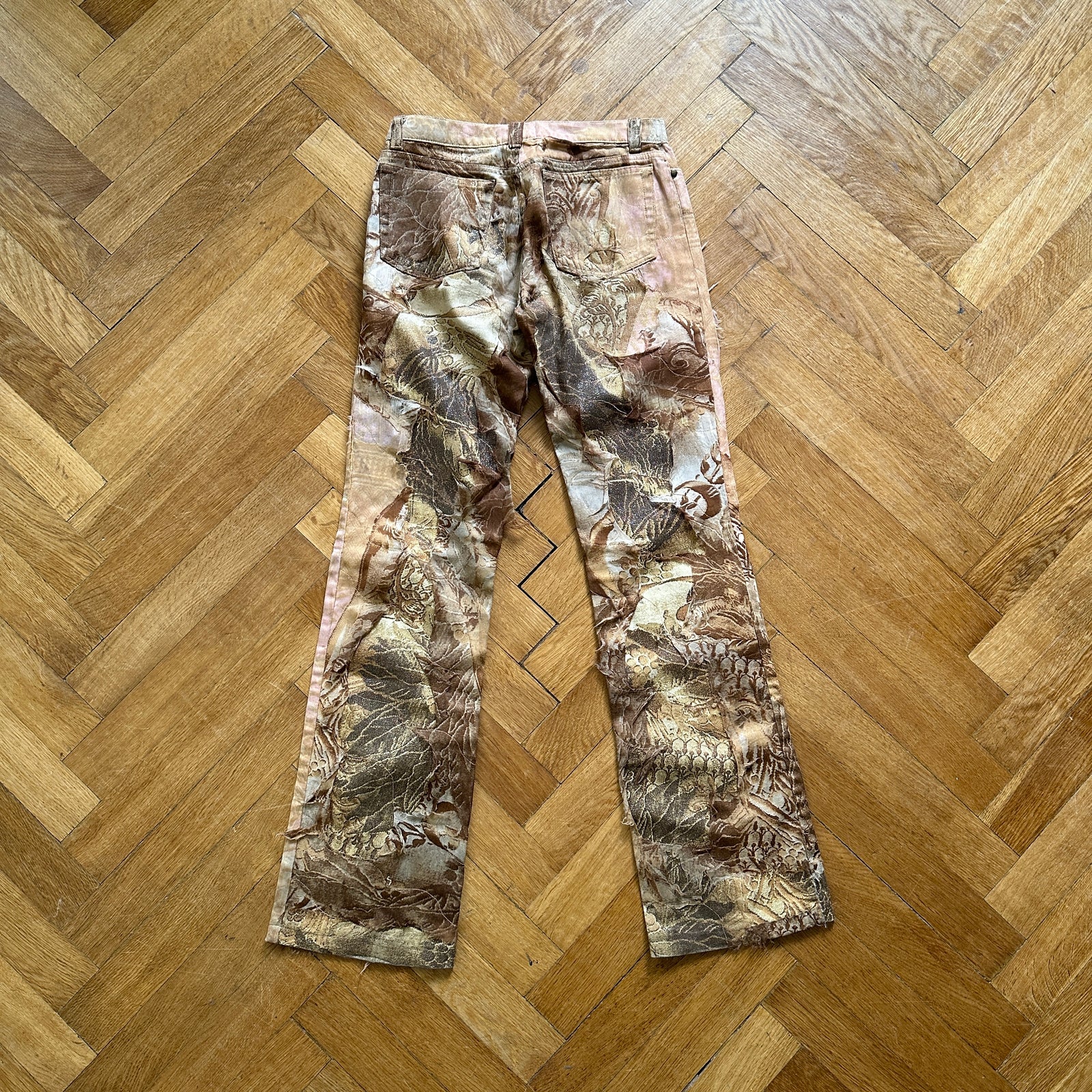 Roberto Cavalli 2000s Distressed Tulle Layered Printed Denim