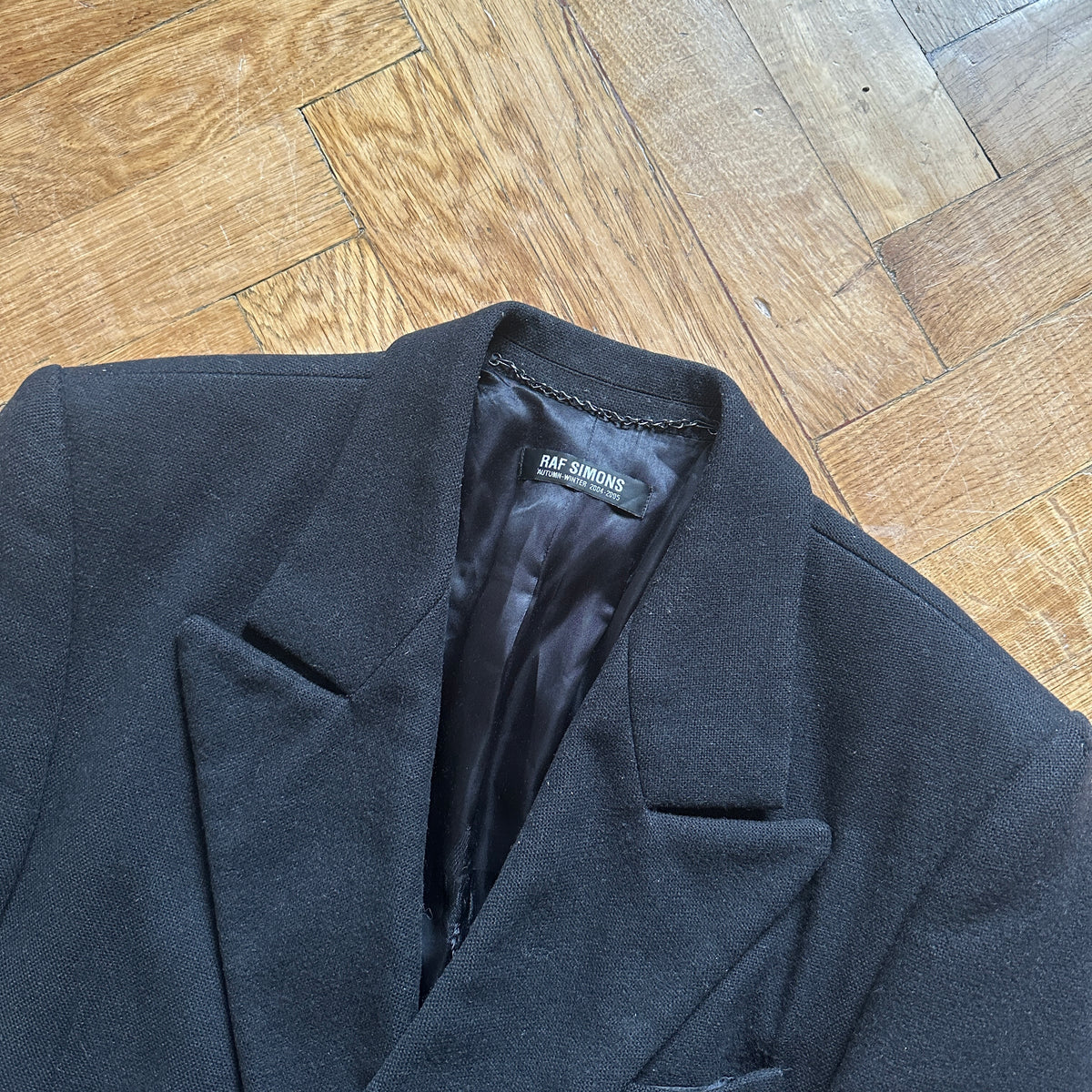 Raf Simons FW04 Black Wool Double Breasted Overcoat
