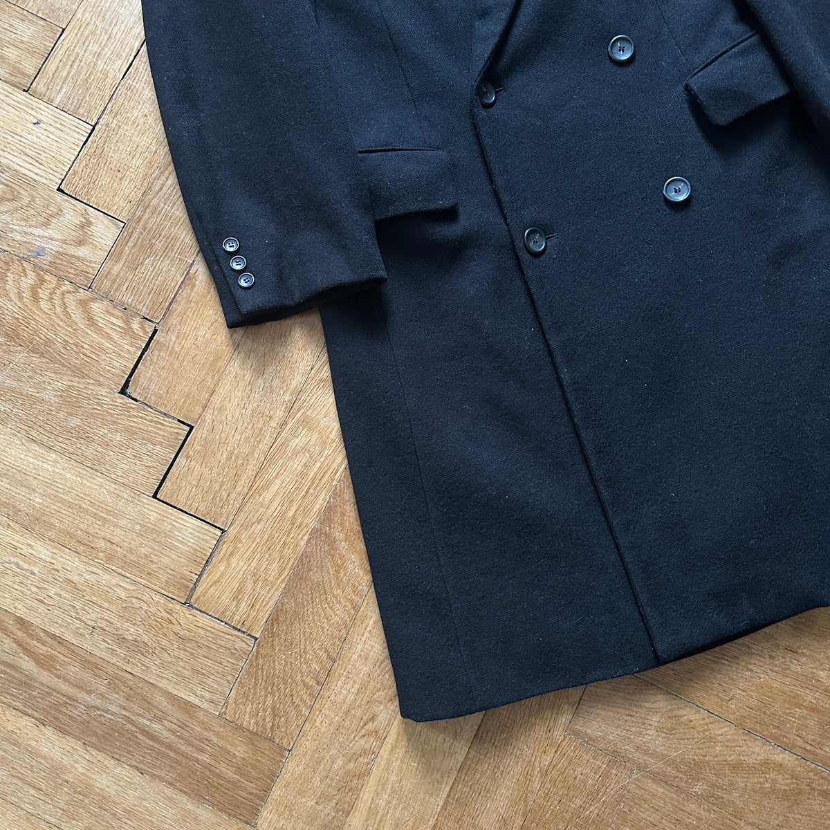 Raf Simons FW04 Black Wool Double Breasted Overcoat