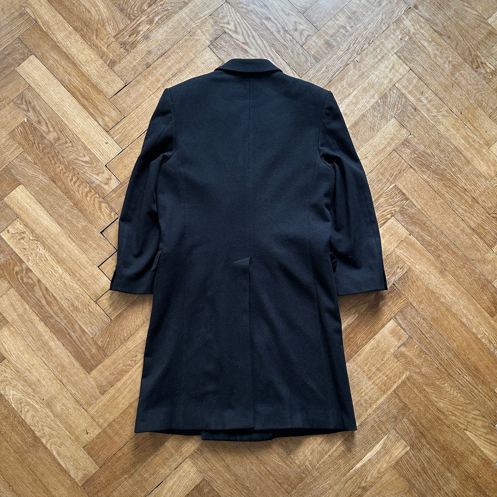 Raf Simons FW04 Black Wool Double Breasted Overcoat