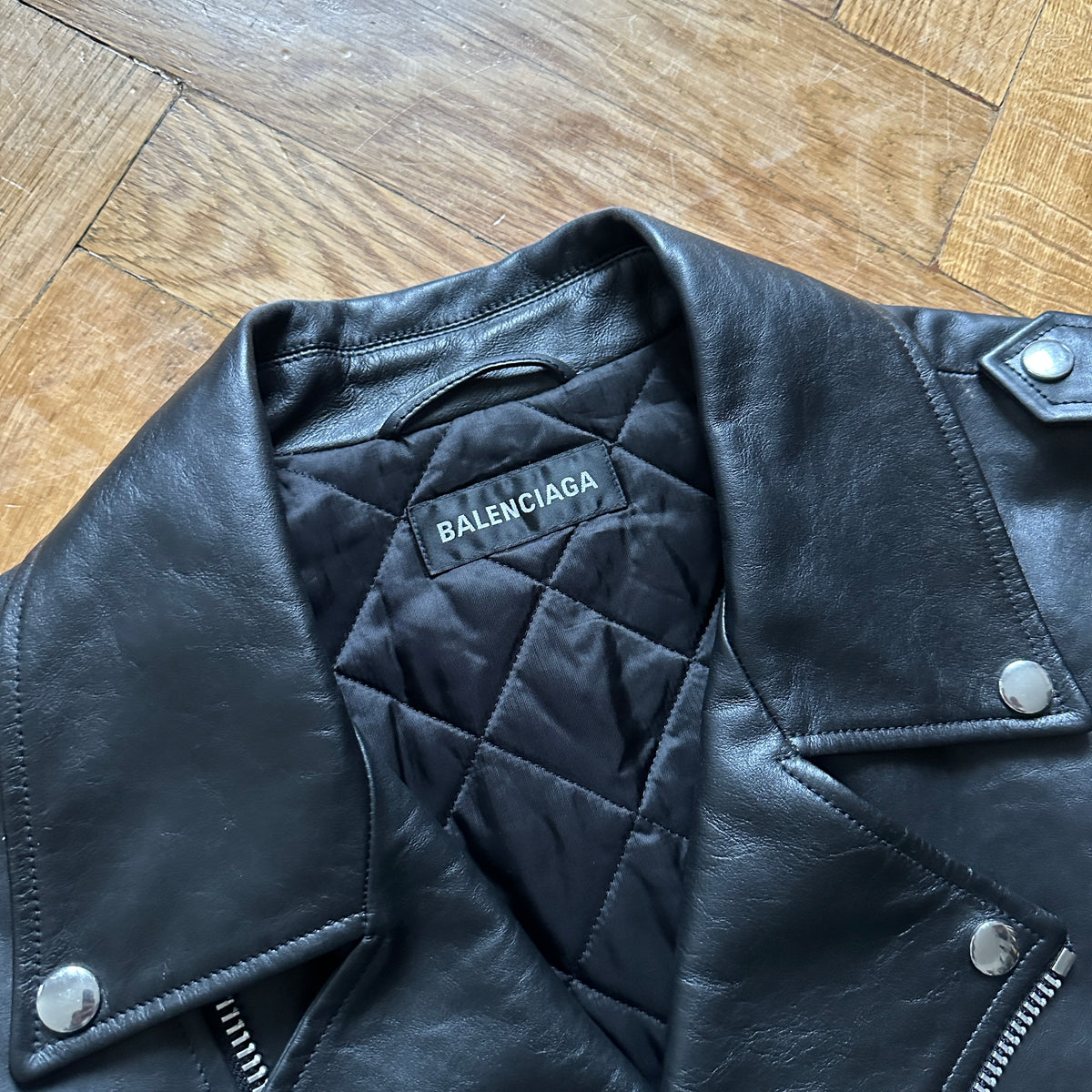 Balenciaga FW19 Black Campaign Logo Biker Leather Jacket