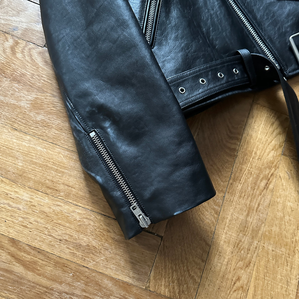 Balenciaga FW19 Black Campaign Logo Biker Leather Jacket