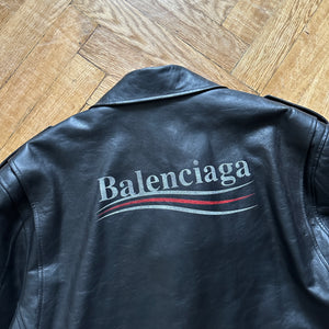 Balenciaga FW19 Black Campaign Logo Biker Leather Jacket