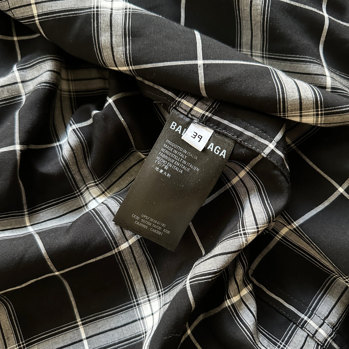 Balenciaga FW18 Patchwork Layered Hooded Plaid Denim Shirt