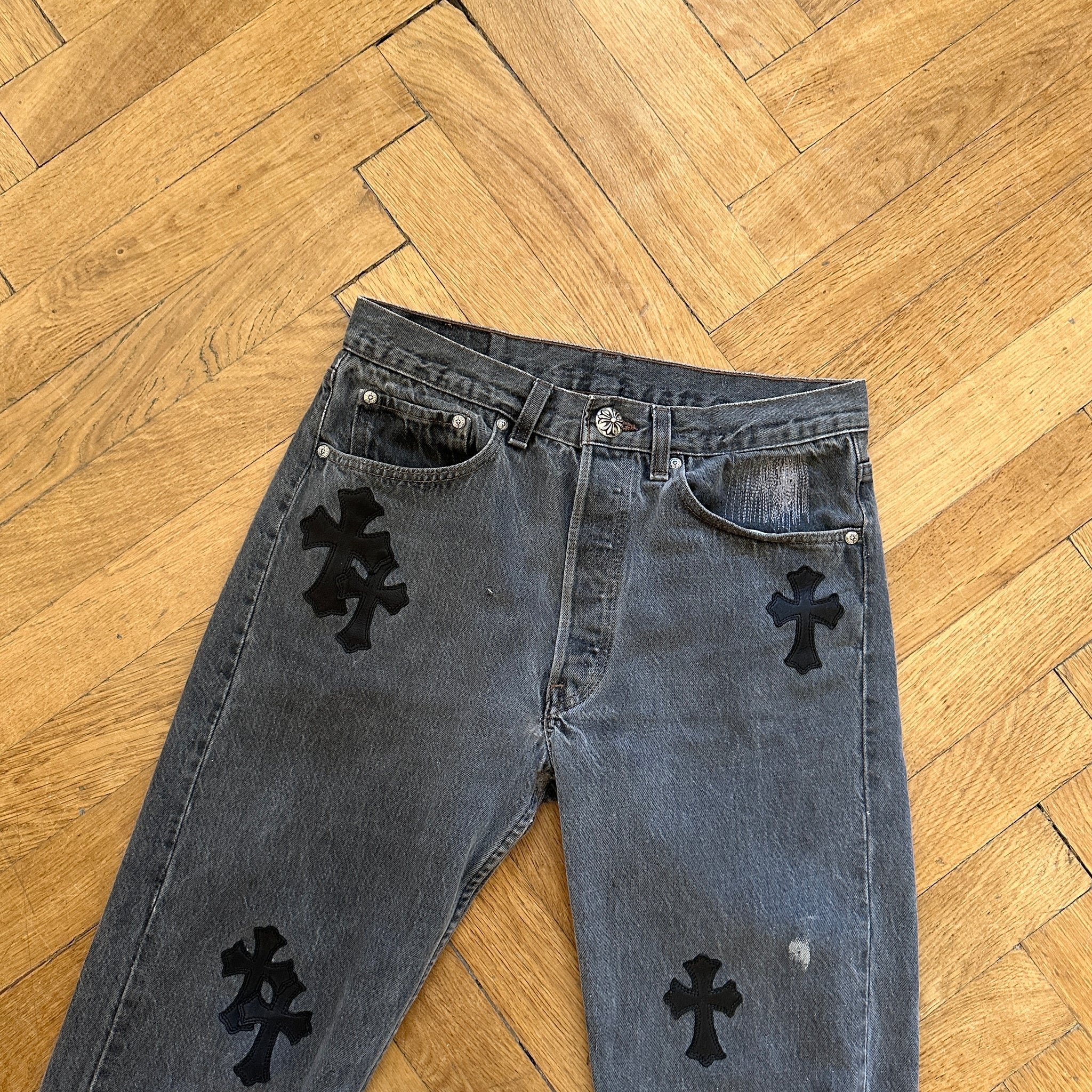 Black Chrome Hearts Cross Patches Jeans