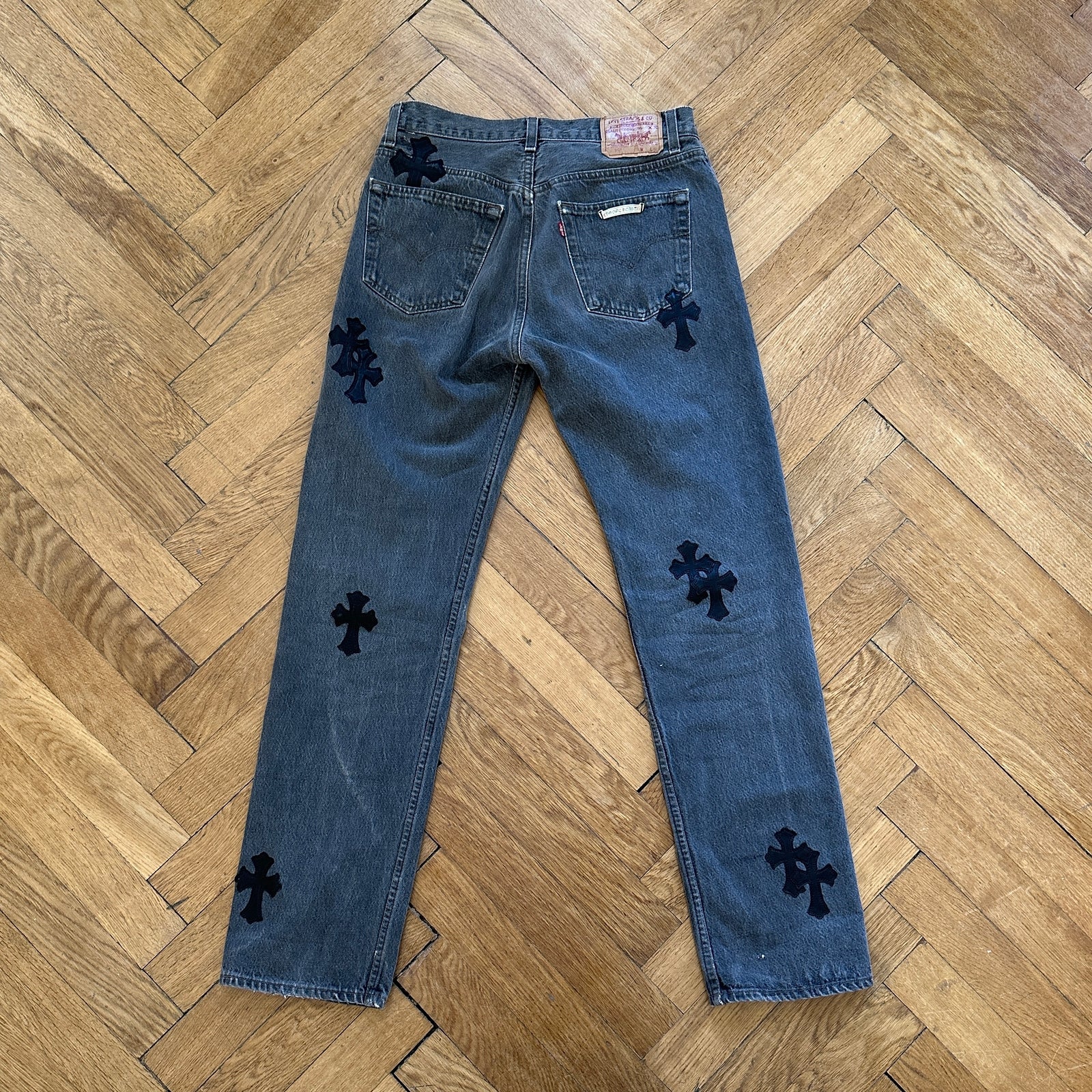Chrome Hearts Levis 501 Grey Cross Patch Denim