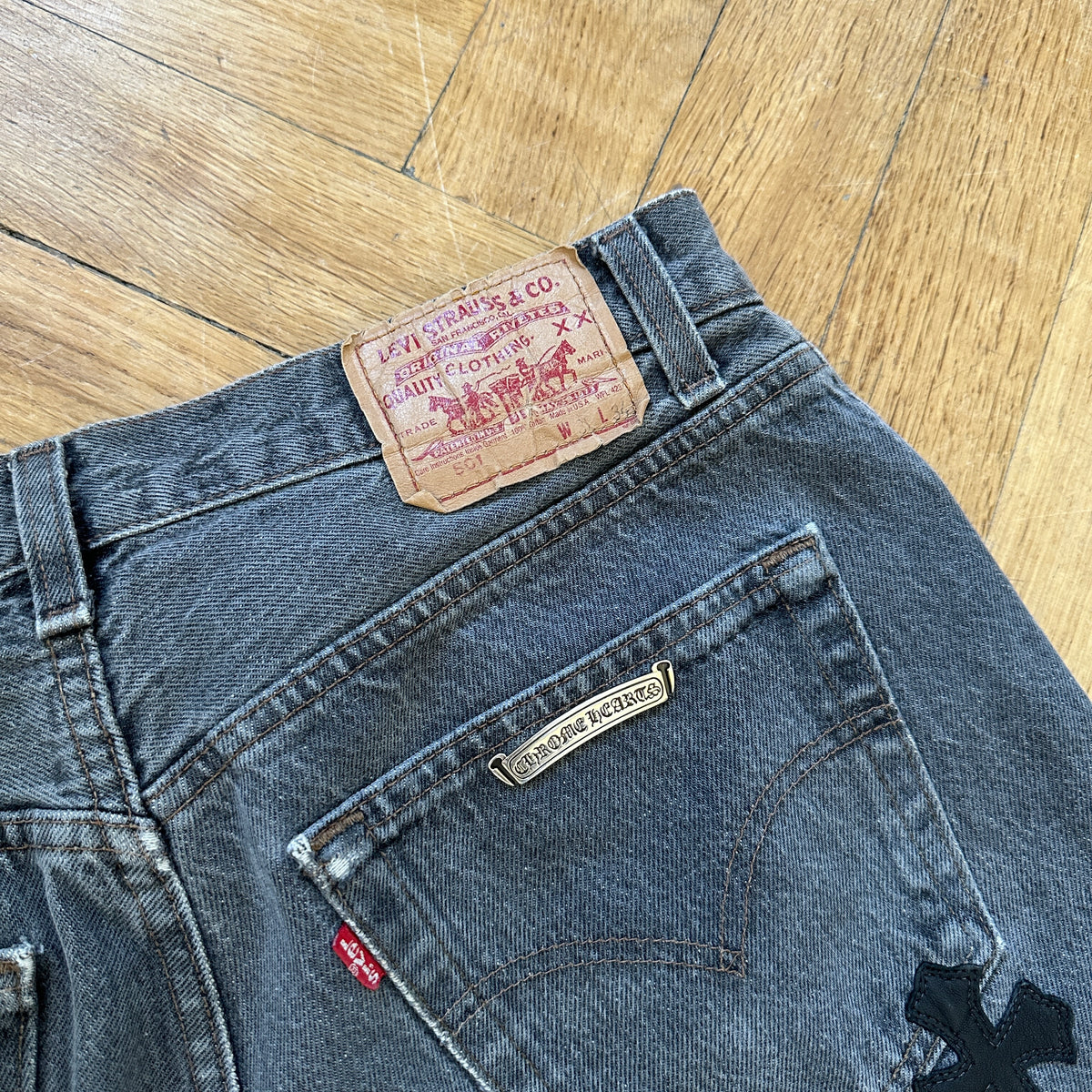 Chrome Hearts Levis 501 Grey Cross Patch Denim