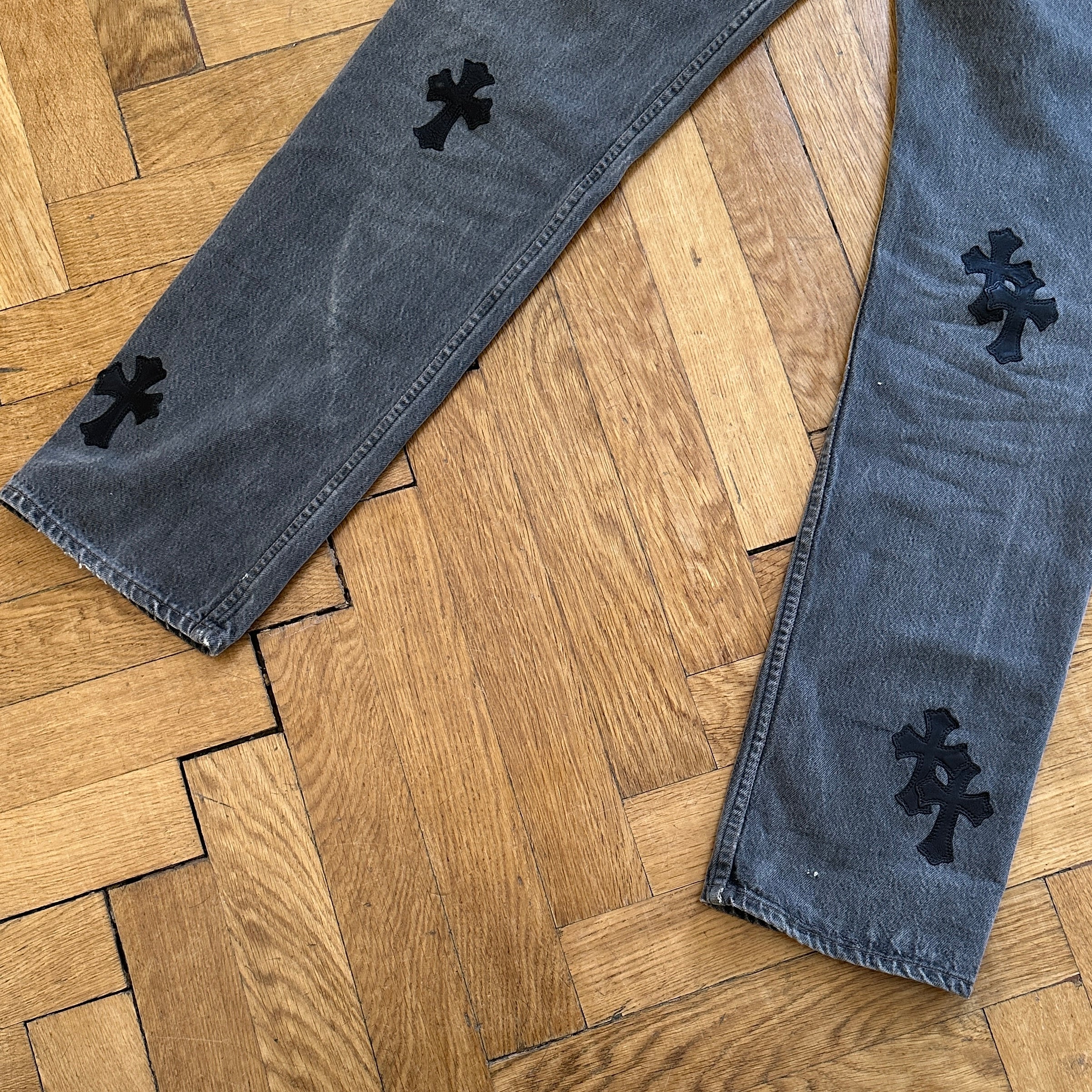 Chrome Hearts Levis 501 Grey Cross Patch Denim