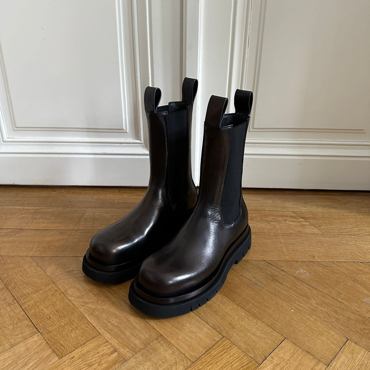 Bottega Veneta Black Leather Lug Boots