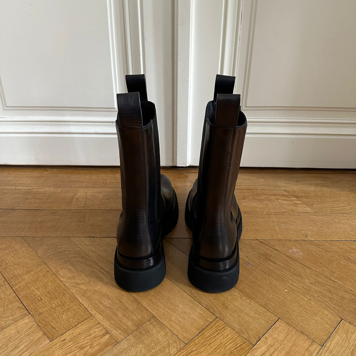 Bottega Veneta Black Leather Lug Boots