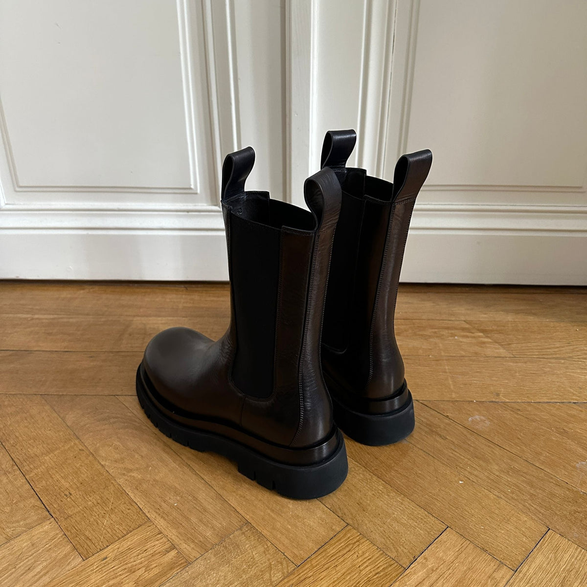 Bottega Veneta Black Leather Lug Boots
