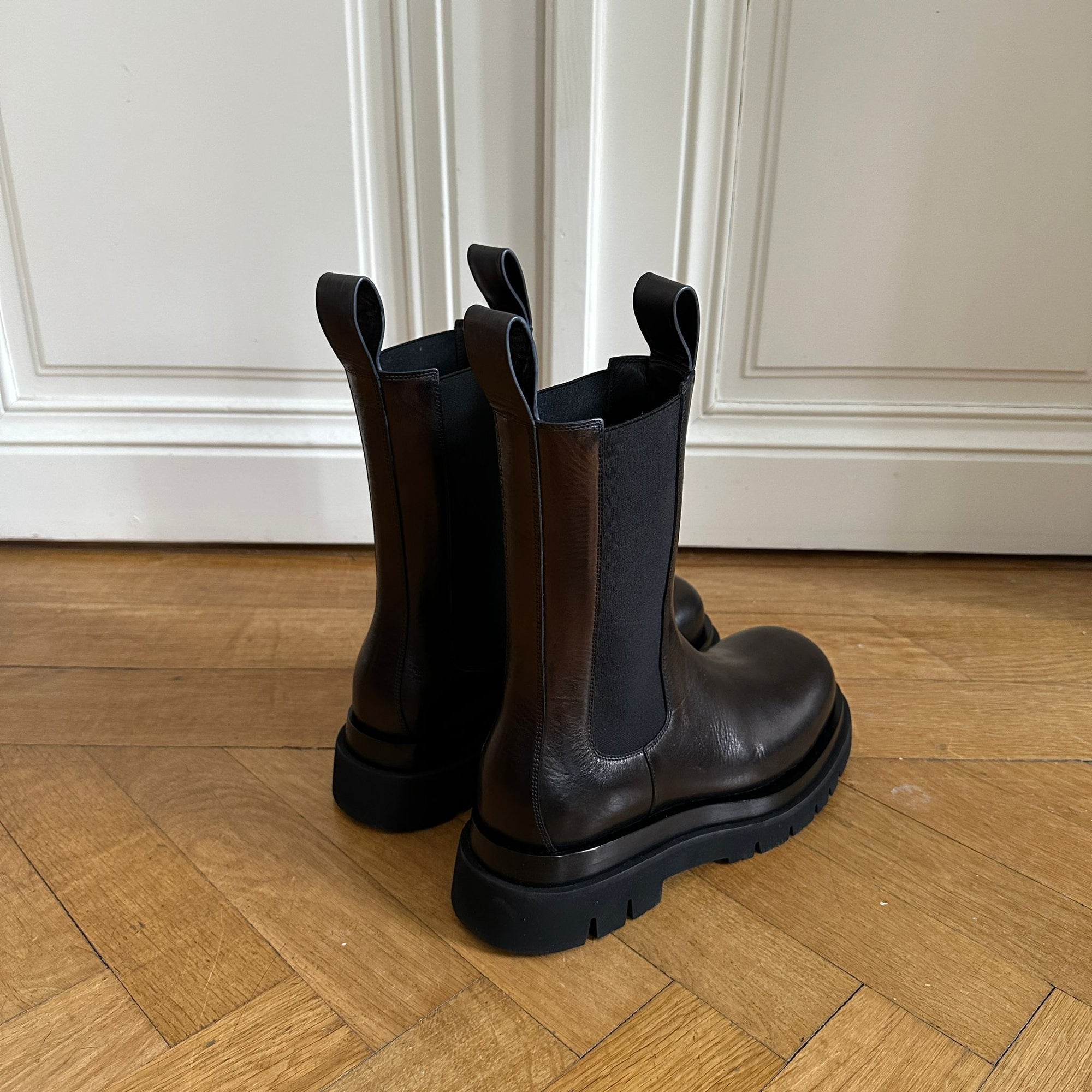 Bottega Veneta Black Leather Lug Boots