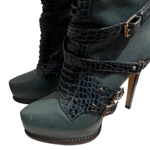 Christian Dior by John Galliano Croc Embossed Knee High Boots