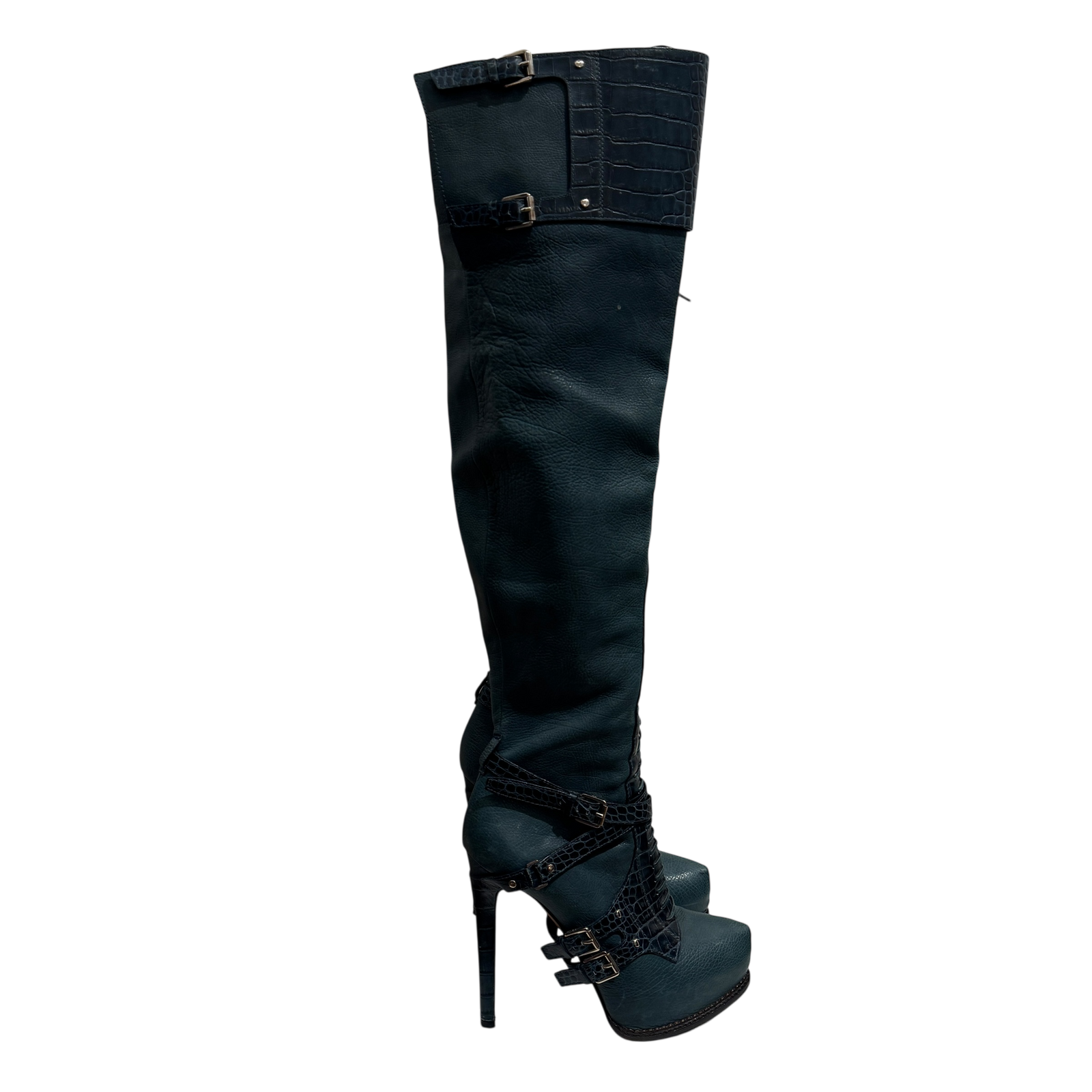 Christian Dior by John Galliano Croc Embossed Knee High Boots