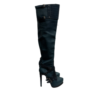 Christian Dior by John Galliano Croc Embossed Knee High Boots