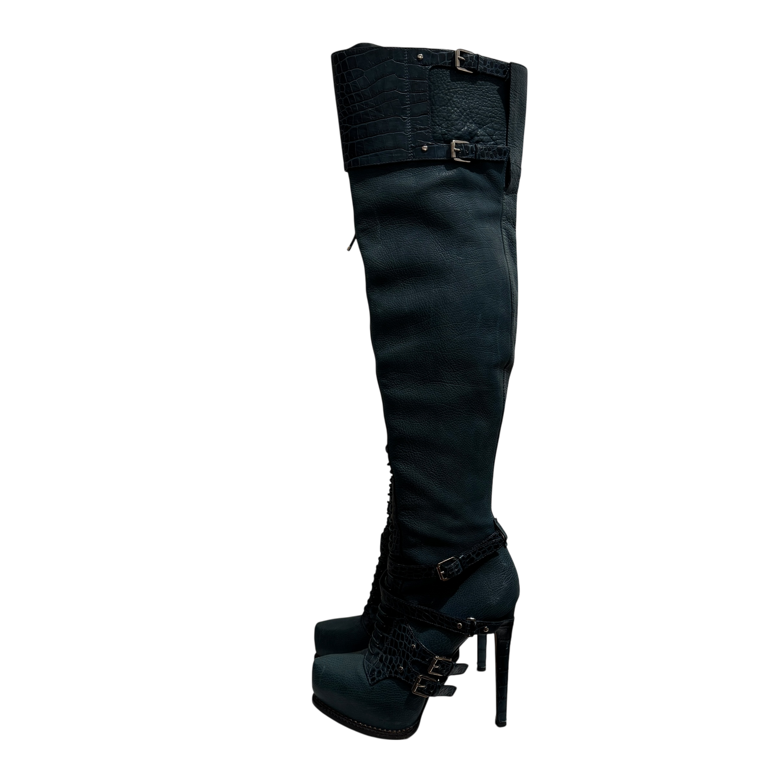 Christian Dior by John Galliano Croc Embossed Knee High Boots