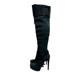 Christian Dior by John Galliano Croc Embossed Knee High Boots