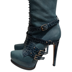 Christian Dior by John Galliano Croc Embossed Knee High Boots
