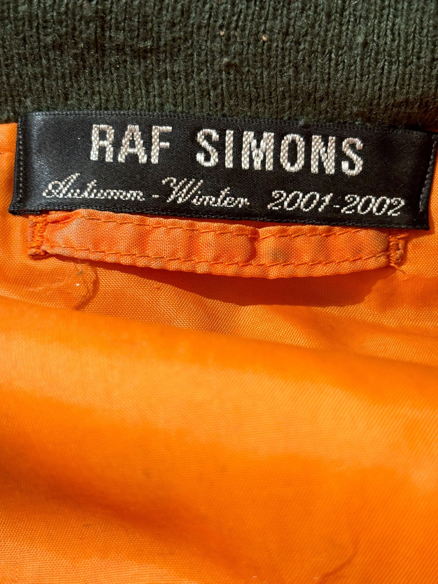 Raf Simons AW01 Riot, Riot, Riot Patch Camouflage Bomber Jacket ...