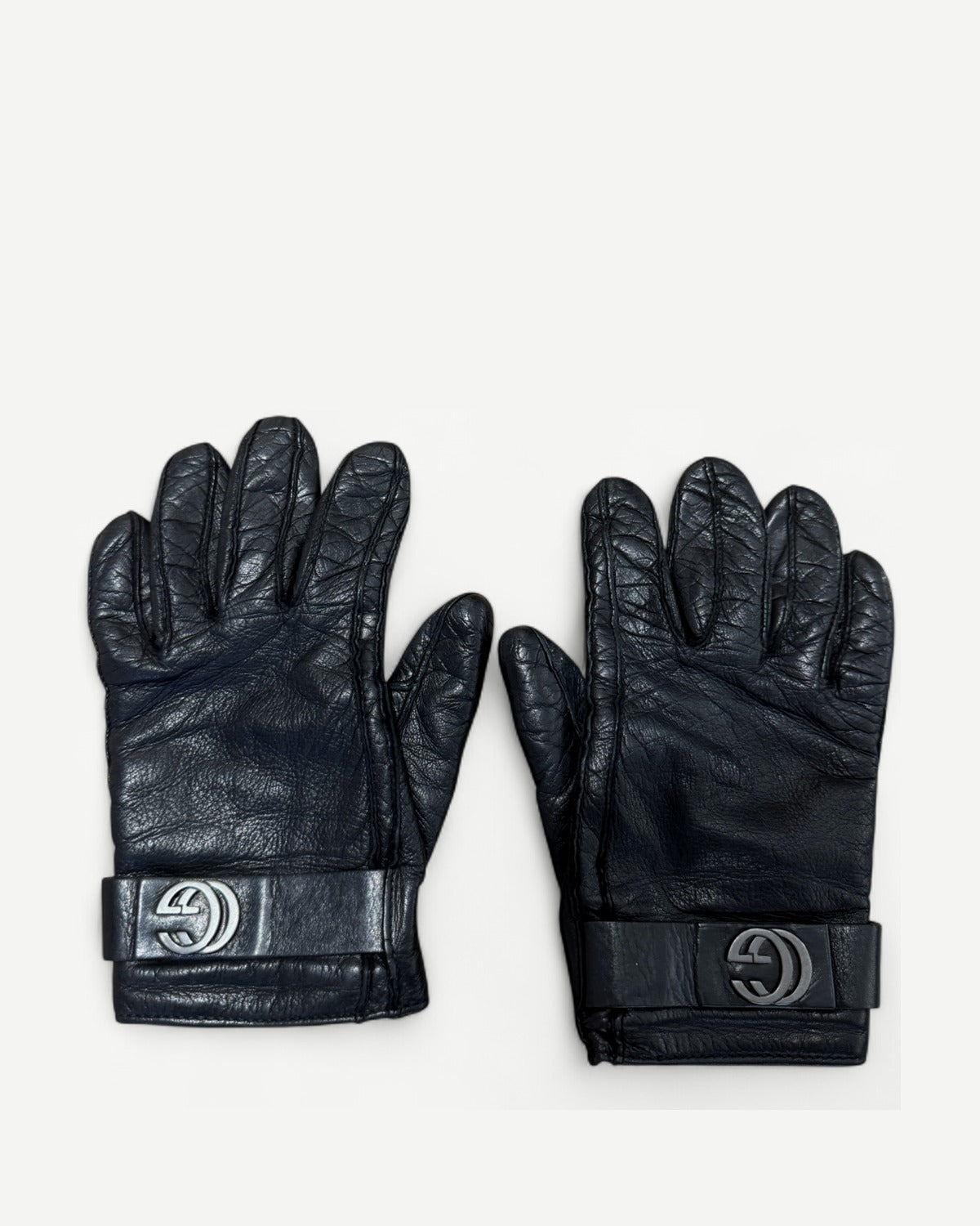 Gucci 2000s by Tom Ford GG Metal Logo Leather Gloves