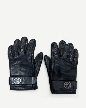 Gucci 2000s by Tom Ford GG Metal Logo Leather Gloves