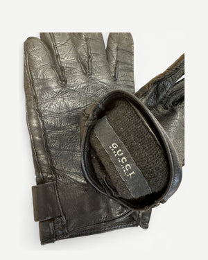 Gucci 2000s by Tom Ford GG Metal Logo Leather Gloves