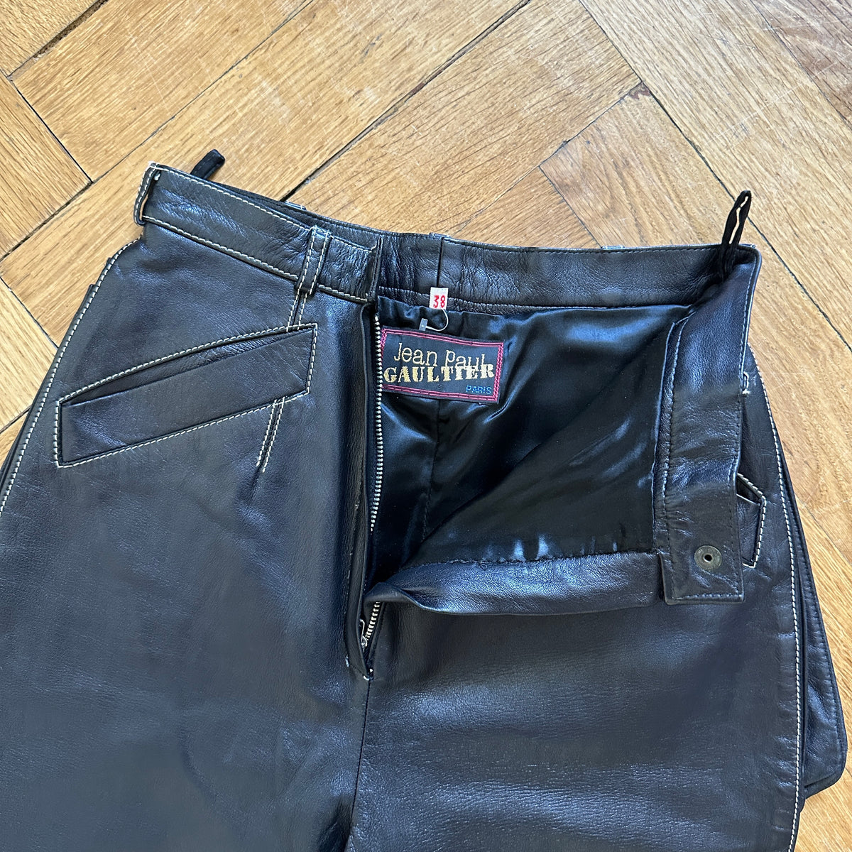 Jean Paul Gaultier 80s Paneled Biker Leather Pants