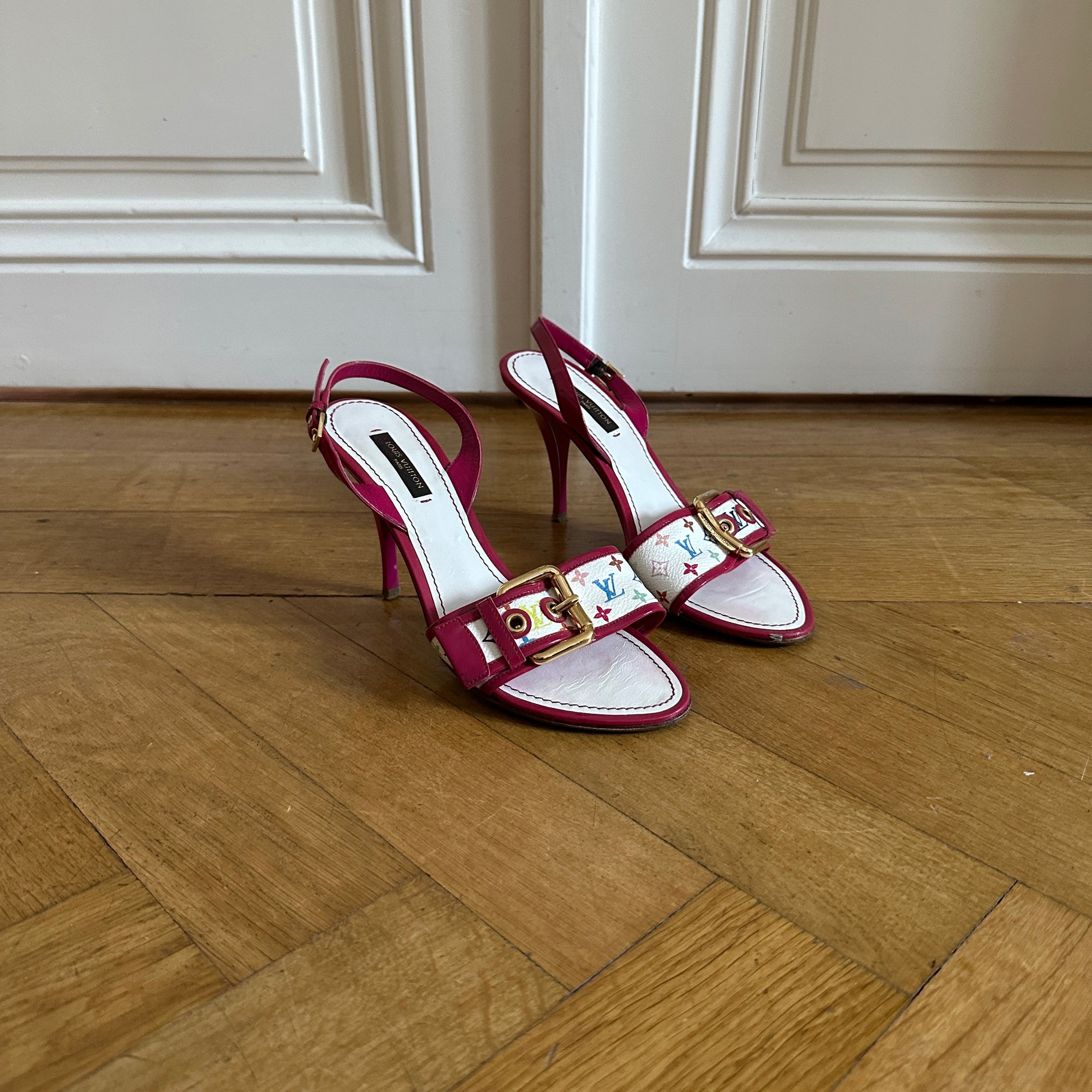 Louis Vuitton Pink Suede Peep-Toe Heels Size 36 Louis Vuitton