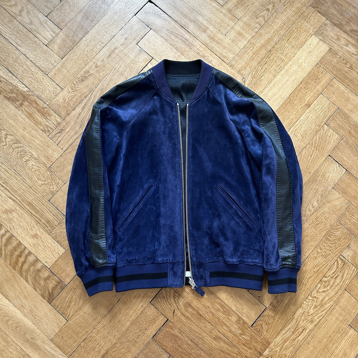 Berluti by Haider Ackermann SS18 Blue Suede Reversible Bomber Jacket