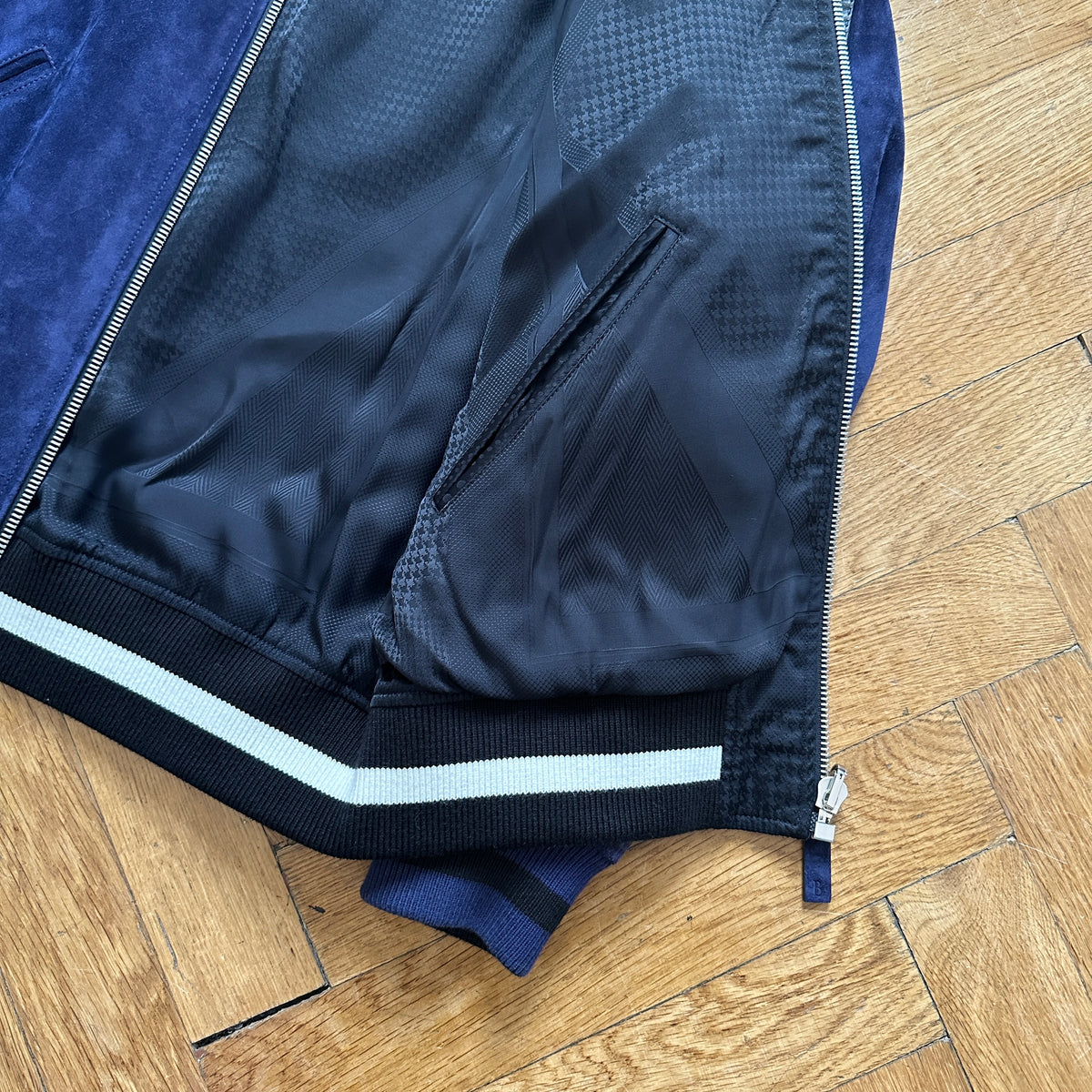 Berluti by Haider Ackermann SS18 Blue Suede Reversible Bomber Jacket