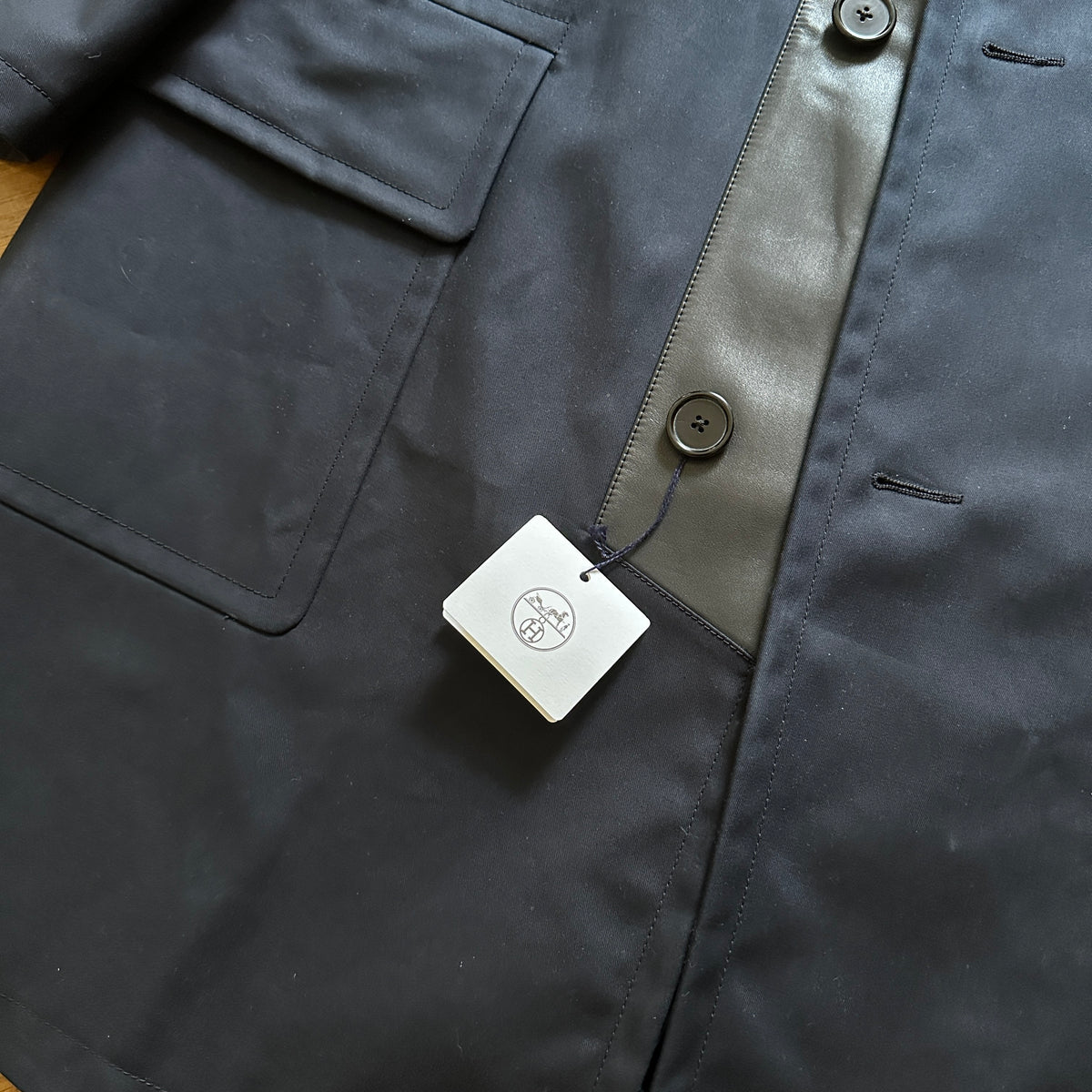 Hermès FW21 Navy Leather Trimmed Coat