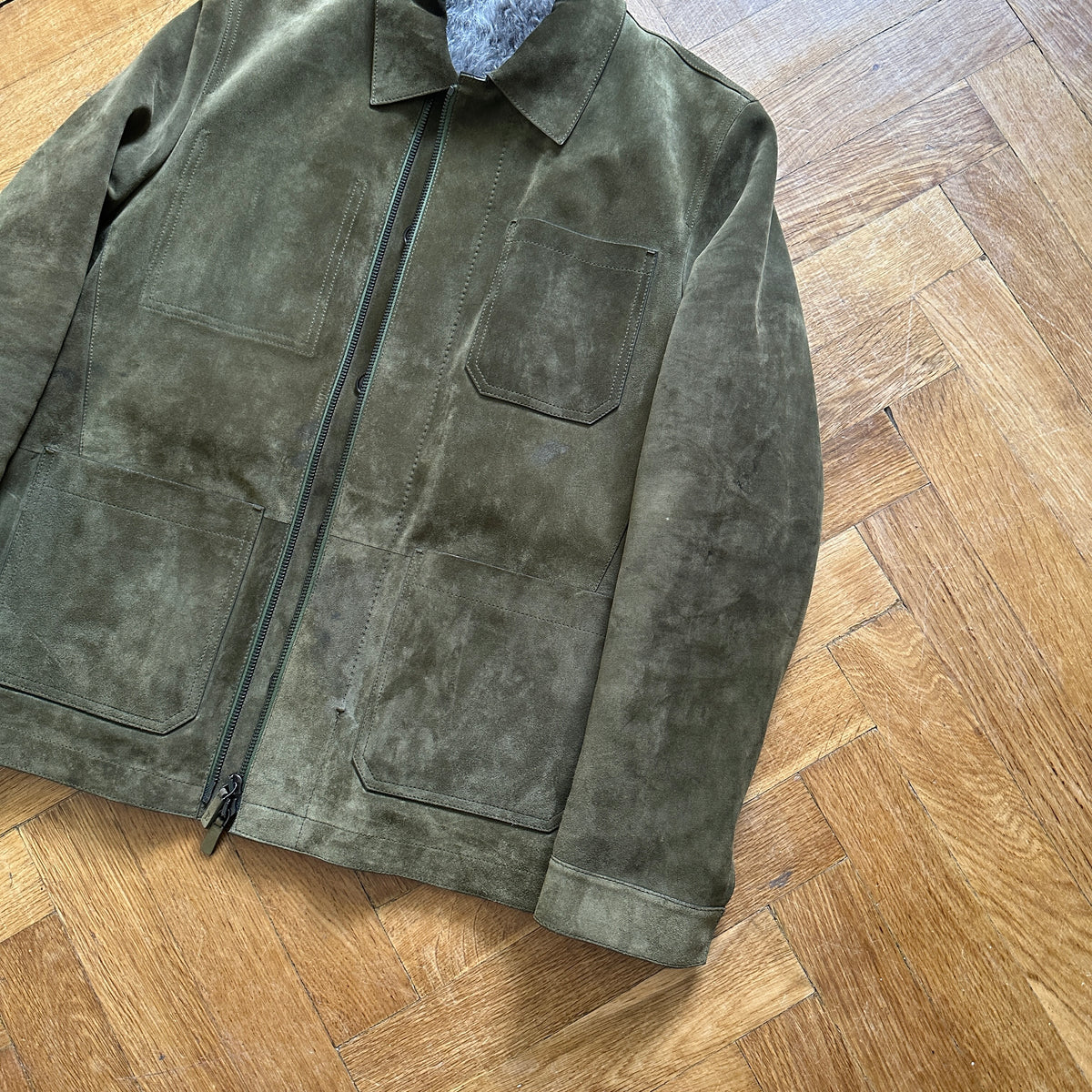 Berluti by Haider Ackermann FW18 Khaki Suede Jacket with Removable Fur Vest