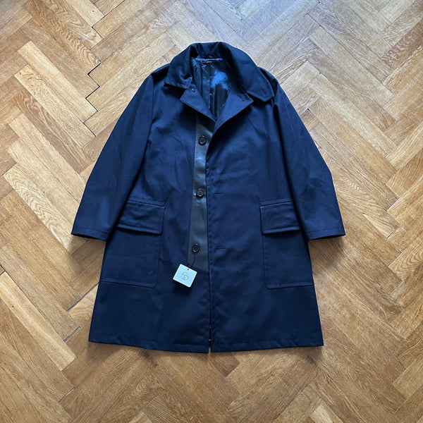 Hermès FW21 Navy Leather Trimmed Coat - Ākaibu Store