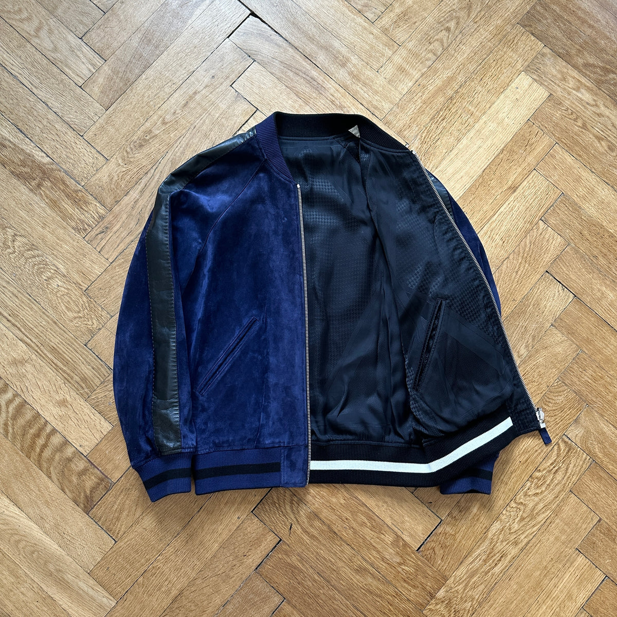 Berluti by Haider Ackermann SS18 Blue Suede Reversible Bomber Jacket